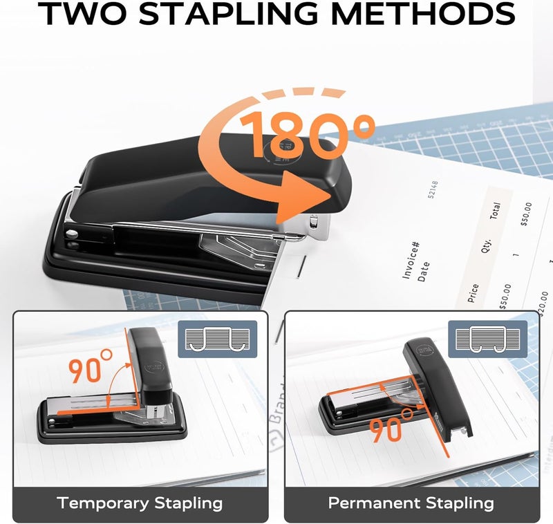 Mars-Rock Desktop Stapler, Swing-Arm Swivel Stapler, 50 Sheet Capacity, 2000 Staples and Staple Remover, Rotatable Heavy Duty Staplers for Office, Home, Classroom, Booklet, Book Binding,Black - Image 2